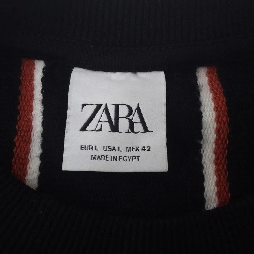 Zara‎ men's Striped Crewneck Sweater Large Black White Brown